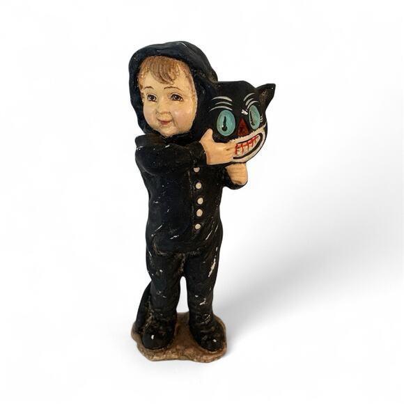 Bethany Lowe Halloween Boy In Cat Costume With Cat Mask Figure 7" Retired - Picture 1 of 6
